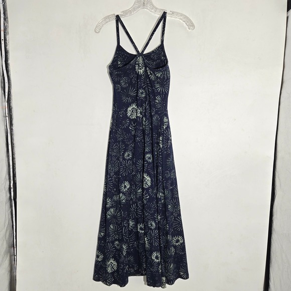 Pact Sz Small Organic Cotton Midi Dress Navy Blue Sunburst Print Pockets - Picture 8 of 8